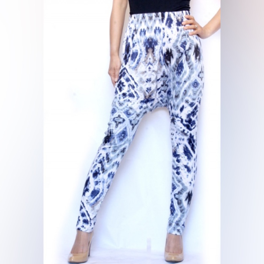 blue tie dye harem pants joggers size large